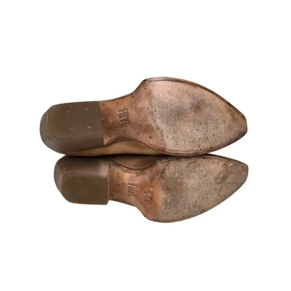 Frye Sacha Chelsea Boots Tan Leather Western Snip Toe Sz 6.5 B Made in Mexico